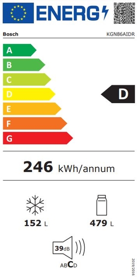 Bosch Serie 6 KGN86AIDR Frigorífico combinado, Libre instalación, 186 x 86  cm, D, 479 l, Acero inoxidable, Clase F : : Grandes  electrodomésticos