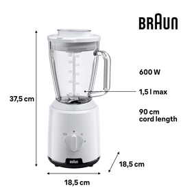 Braun JB 3272 SI PowerBlend 3 - Batidora de vaso (incluye 2 botellas  Smothie2Go, recipiente de cristal de 1,5 l para ingredientes calientes y  fríos