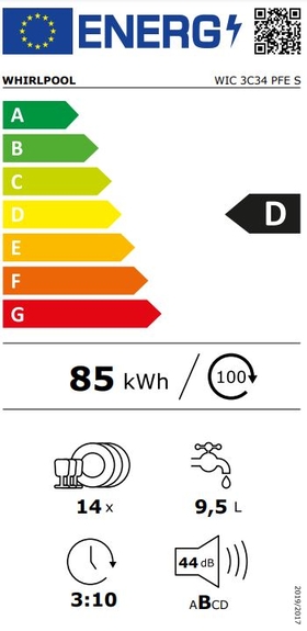 Посудомоечная машина 60CM WHIRLPOOL WIC 3C34 PFE S Интегрируемая 14 услуг