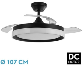 Abrila DC ZENIT 107CM Negro - Ventilador de Techo Aspa Retráctil con Luz