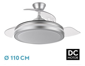 Abrila DC ESPARTA 110CM Plata - Ventilador de Techo Aspa Retráctil con Luz