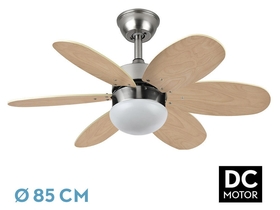 Abrila DC ALVES 85CM Niquel-Plata Niquel-Haya - Ventilador de Techo Aspa Normal Reversible con Luz