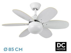 Abrila DC ALVES 85CM Blanco-Haya - Ventilador de Techo Aspa Normal Reversible con Luz