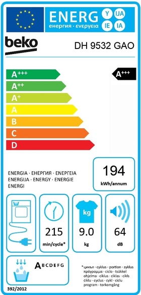 Secadora Bomba de Calor BEKO DH-9532-GAO Blanco 9KG