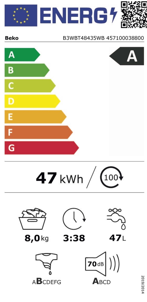 BEKO B3WBT48435WB Integrable Blanco - Lavadora Carga Frontal 8KG 1400RPM