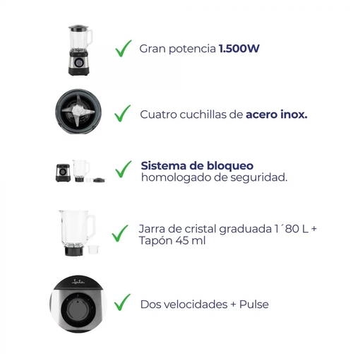 JATA JEBT3855 INOX - Batidora de Vaso 1500W