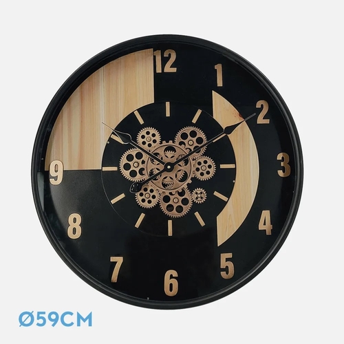 ABRILA PARMA Negro/Haya/Oro - Reloj de Pared 59CM