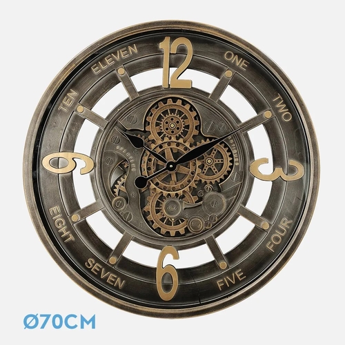 ABRILA PADUA Oro/Cuero - Reloj de Pared 70CM