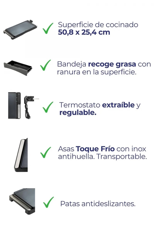 JATA JEGR1245 Negro - Plancha de Asar 2200W