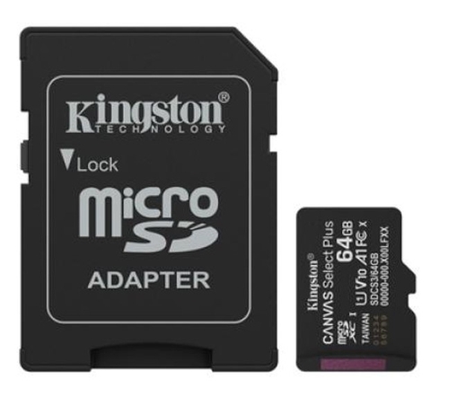 KINGSTON CANVAS SELECT PLUS - Tarjeta de Memoria 64 GB + Adaptador