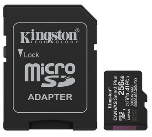 KINGSTON CANVAS SELECT PLUS Negro - Tarjeta de Memoria 256GB + Adaptador