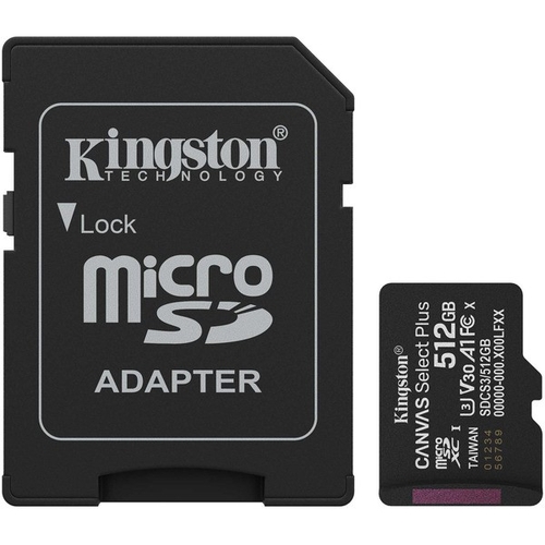 KINGSTON CANVAS SELECT PLUS Negro - Tarjeta de Memoria 512GB + Adaptador