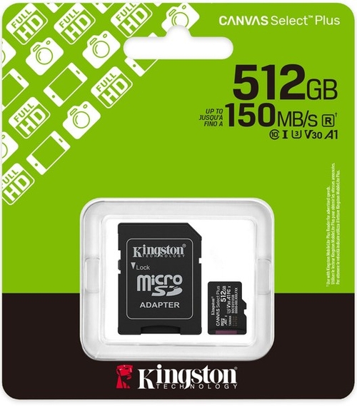 KINGSTON CANVAS SELECT PLUS Negro - Tarjeta de Memoria 512GB + Adaptador