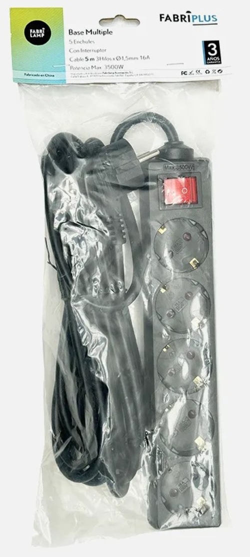 ABRILA 5 ENCHUFES + INTERRUPTOR Negro - Regleta 5M