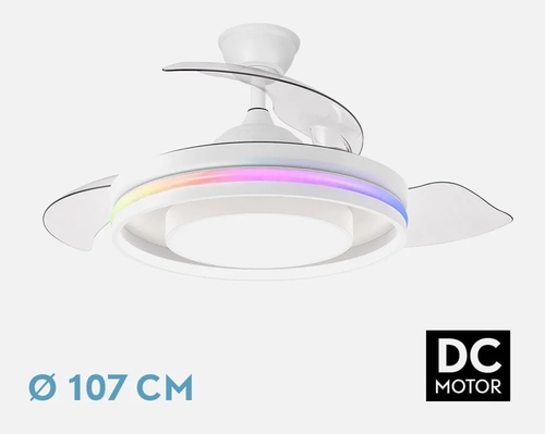 ABRILA DC PITUFO Blanco - Ventilador de Techo 3 Aspas Retráctil