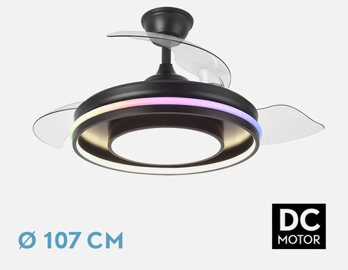 ABRILA DC PITUFO Negro - Ventilador de Techo 3 Aspas Retráctil