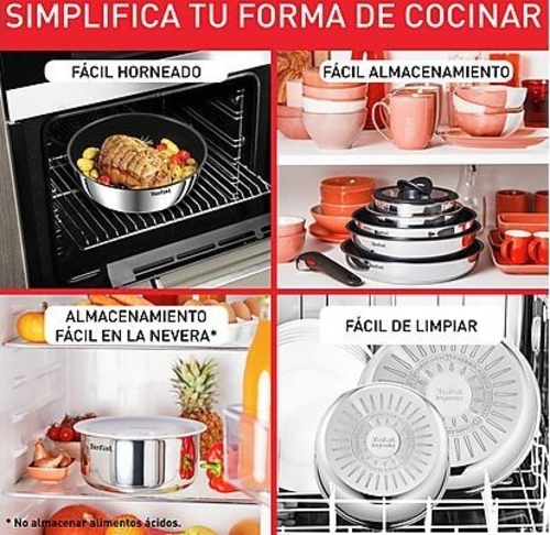 TEFAL INGENIO L881S INOX - Set de Sartenes 22 y 26cm + Cazo 16cm + Mango Extraíble