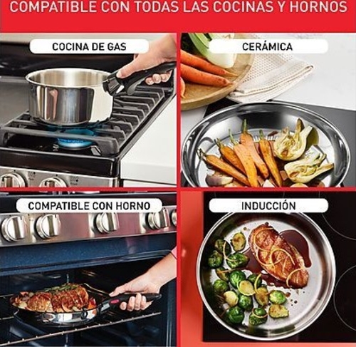 TEFAL INGENIO L881S INOX - Set de Sartenes 22 y 26cm + Cazo 16cm + Mango Extraíble