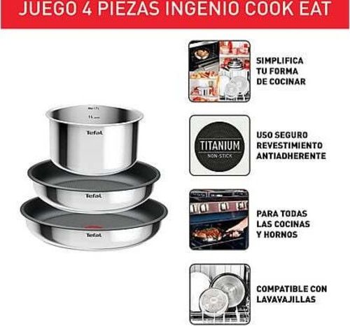 TEFAL INGENIO L881S INOX - Set de Sartenes 22 y 26cm + Cazo 16cm + Mango Extraíble