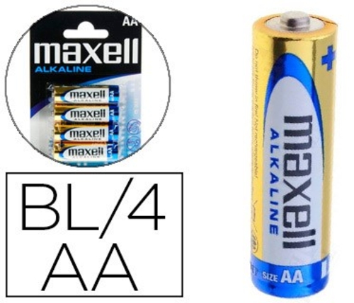 MAXELL ALKALINE AA PACK 4 UNIDADES - Pilas 1.5V