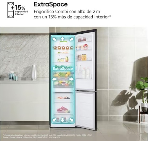 LG GBV3200CEP Negro - Frigorífico Combi No Frost