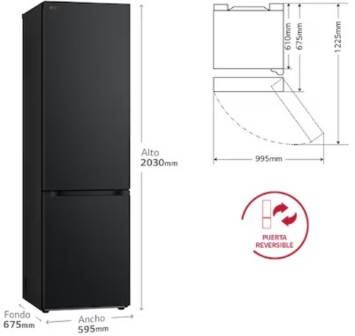 LG GBV3200CEP Negro - Frigorífico Combi No Frost