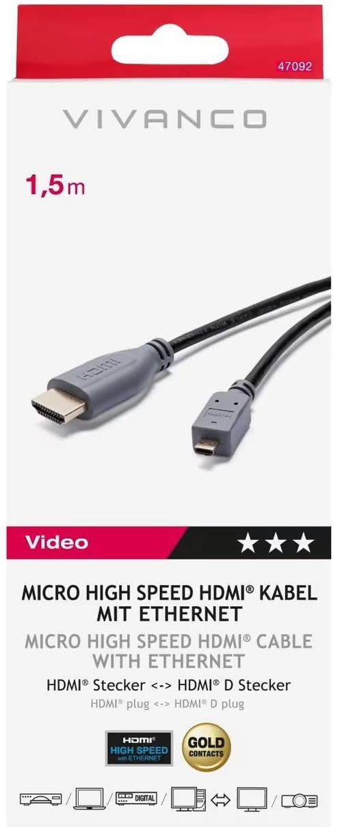 VIVANCO HDMI A - MINI HDMI 47092 Negro - Cable 1.5 m