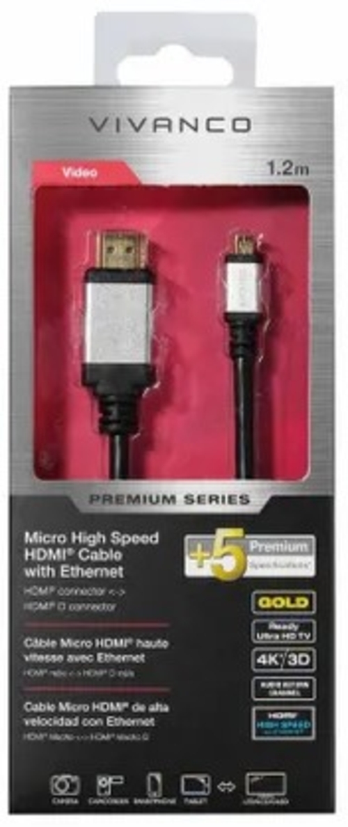 VIVANCO HDMI A - MICRO HDMI Negro-Gris - Cable 1.2 m