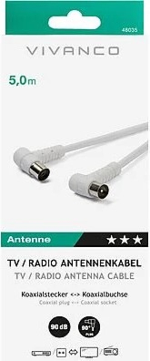 VIVANCO COAXIAL M/H 90ºC 48035 Blanco - Cable 5 m