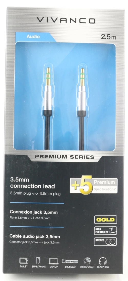 VIVANCO JACK 3.5MM PREMIUM 41201 Negro - Cable 2.5 m