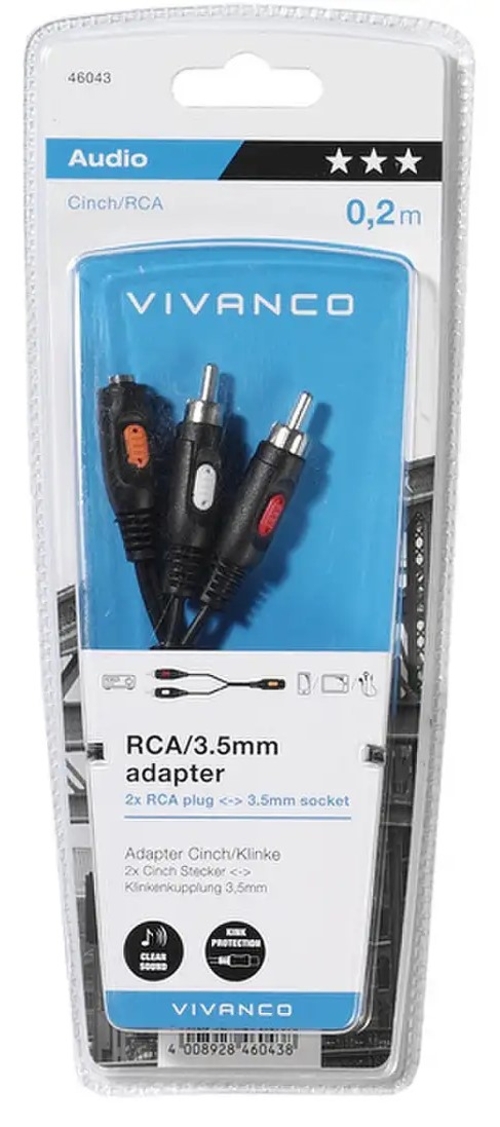 VIVANCO RCA / JACK RCA 3.5MM 46043 Negro - Cable 0.2 m