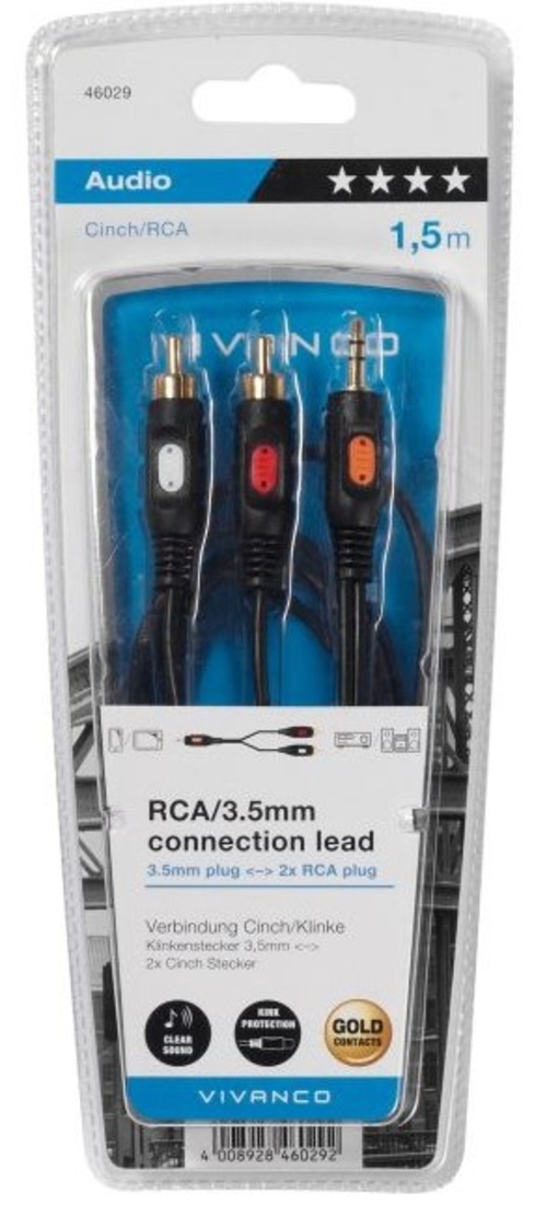VIVANCO RCA / JACK RCA 3.5MM 46029 Negro - Cable 1.5 m