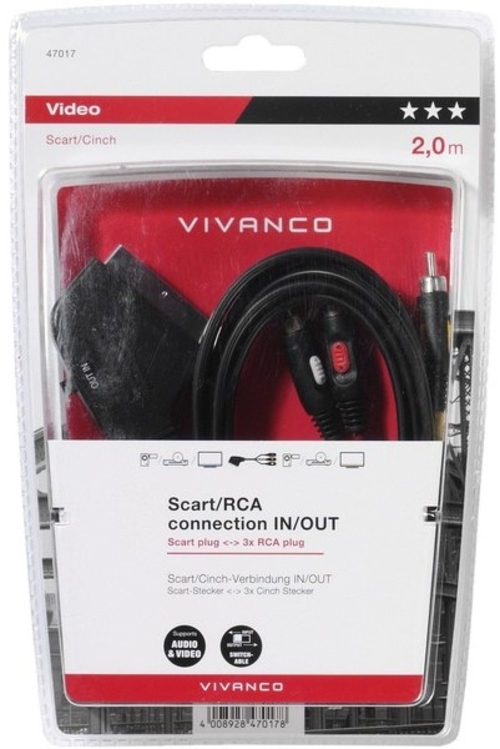 VIVANCO EUROCONECTOR A / 3 x RCA 47017 Negro - Cable 2 m