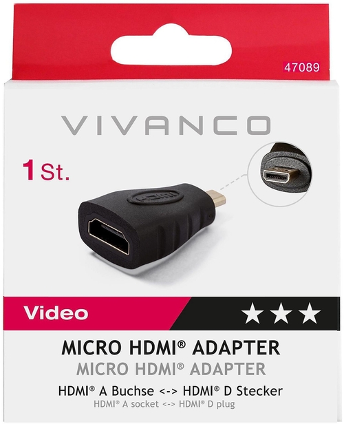 VIVANCO HDMI H-Micro HDMI M 47089 Negro - Adaptador HDMI