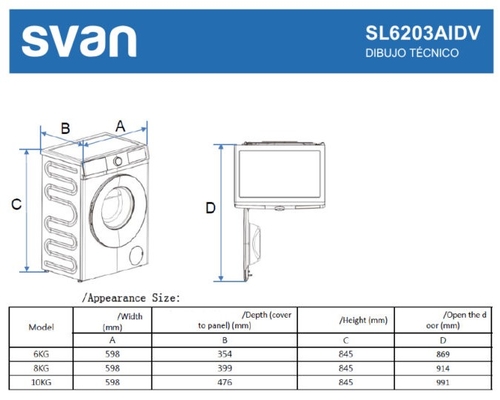 SVAN SL6203AIDV Blanco - Lavadora Carga Frontal 6KG 1200RPM