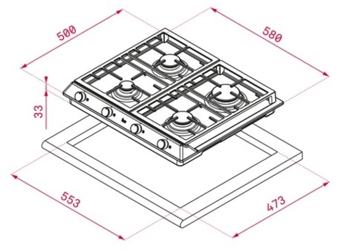 TEKA EX 60.1 4G AI AL DR CI INOX - Placa de Gas 60cm Gas Natural