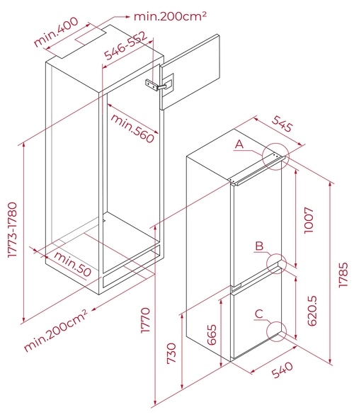 TEKA RBF 73355 FI Integrable - Frigorífico Combi No Frost