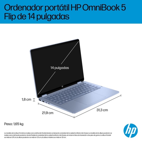 HP 5 FLIP X360 14-FP0055NS Azul - Ordenador Portátil OMNIBOOK 14" 16GB 1TB