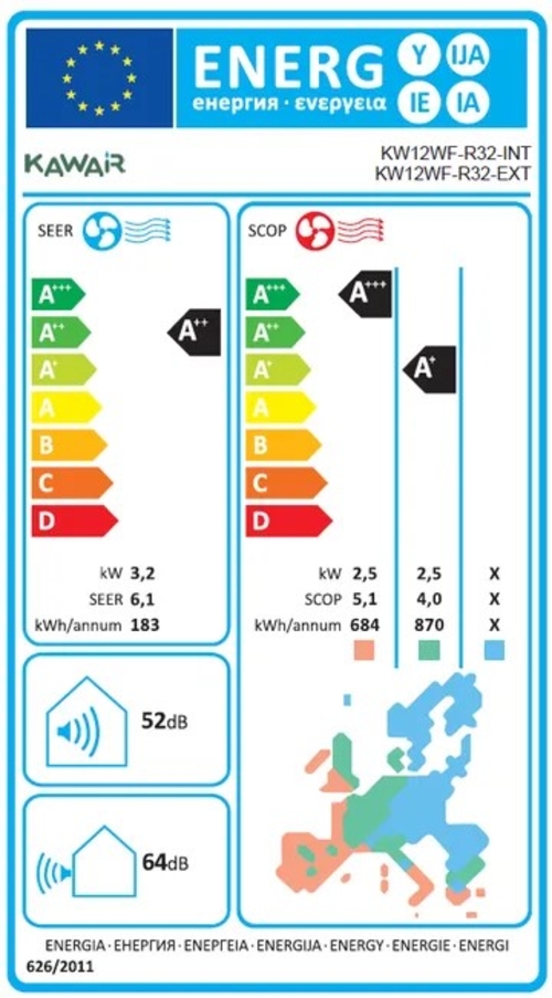 KAWAIR KW12WF2-R32 Blanco - Aire Acondicionado Split 2924 Frig y 3010 Kcal