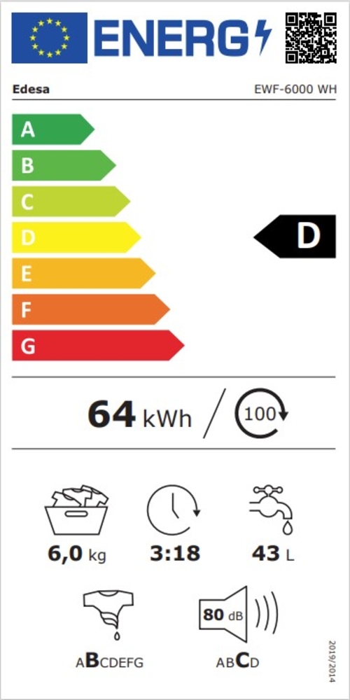 EDESA EWF-6000 WH Blanco - Lavadora Carga Frontal 6KG 1000RPM