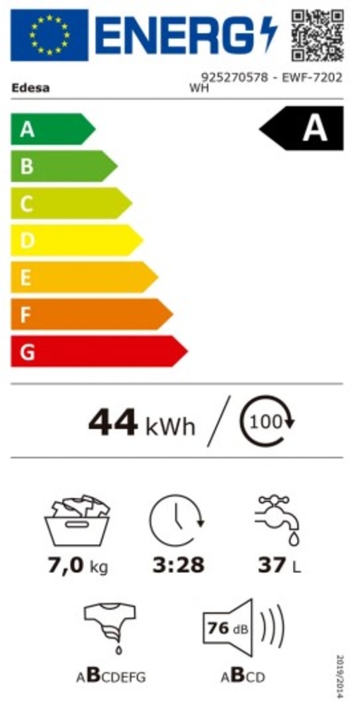 EDESA EWF-7202 WH Blanco - Lavadora Carga Frontal 7KG 1200RPM