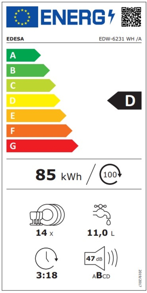 EDESA EDW-6231 WH Blanco - Lavavajillas 60CM 14 Servicios