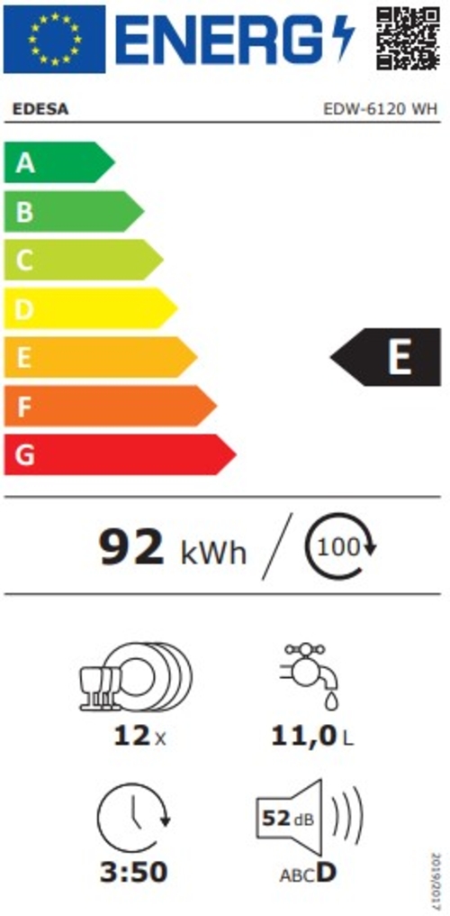 EDESA EDW-6120 WH Blanco - Lavavajillas 60CM 12 Servicios