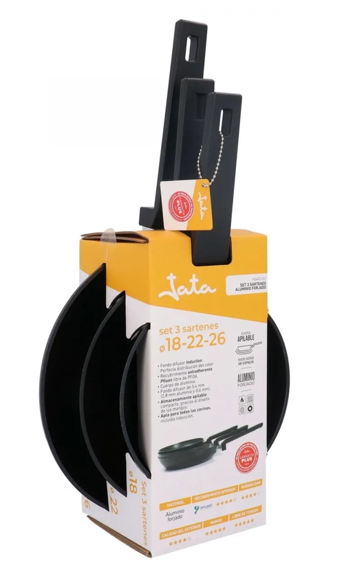 JATA HSAR2403 Negro - Set de Sartenes 18, 22 y 26 CM