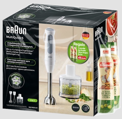 BRAUN BATIDORA MANO MQ50236MWH Blanco - Pack + 2 Botellas de Aceite