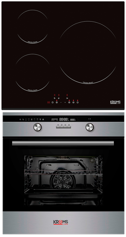 KROMSLINE KVI-3FI-B3 + KHM-1000-G-IX-PD - Conjunto Vitrocerámica de Inducción + Horno INOX