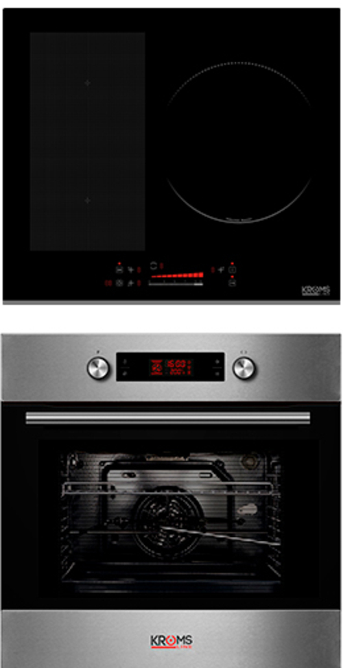 KROMSLINE KVMX-BS-BK+ KHM-900-D-IX-G - Conjunto Vitrocerámica de Inducción + Horno INOX