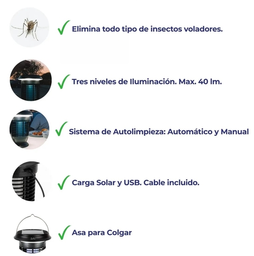 JATA MELI0420 Negro - Anti Mosquitos Y Lámpara Solar 2 en 1 