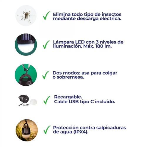 JATA MOST3547 Negro - Mata Insectos Y Lámpara Portátil