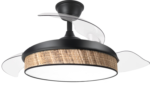 Abrila MODA Negro/Cañizo Oscuro - Ventilador de Techo Aspas Retráctiles 72 W